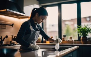 A cleaner cleaning a kitchen